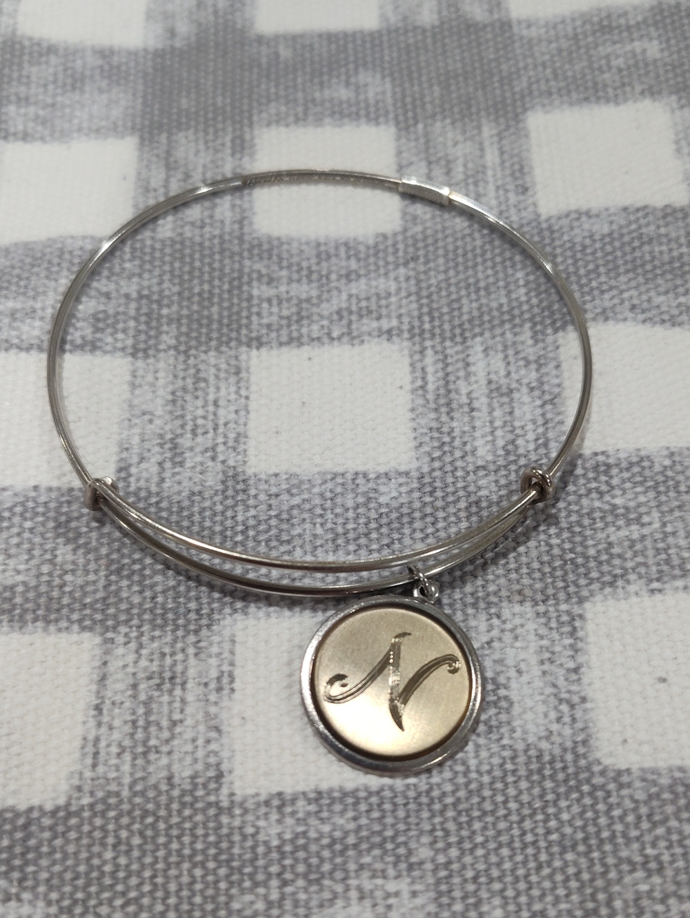 Alex and Ani Sterling Silver Initial 'N' Engraved Bangle Bracelet